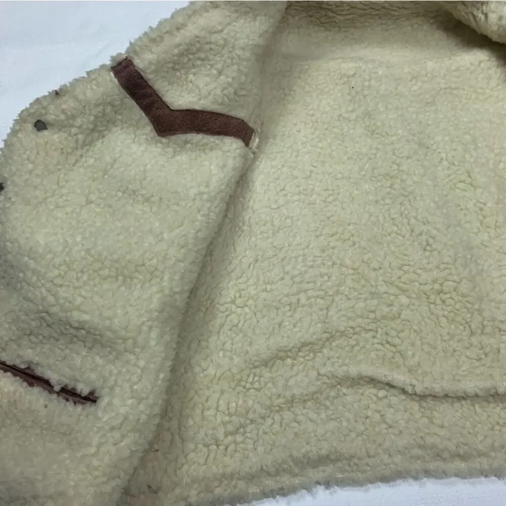 Vintage mens XL leather brown faux Sherpa vest oui cowboy western Yellowstone